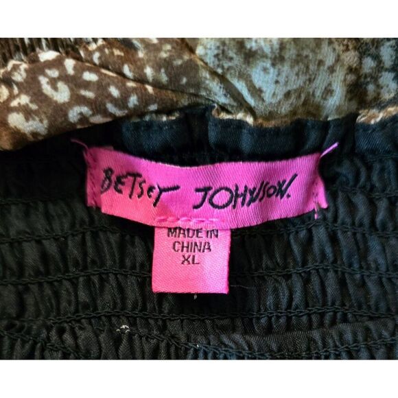 Animal Print Long Sleeve Smocked Midi Ruffle Hem milk maid cottagecore peasant - Picture 7 of 9